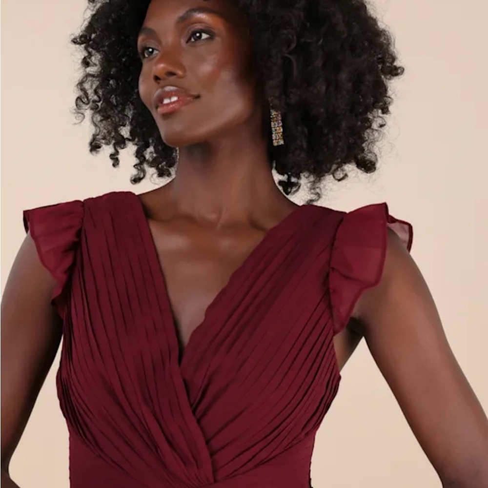 Lulu's Red V-Neck Flutter Sleeve Maxi Dress - Picture 5 of 7